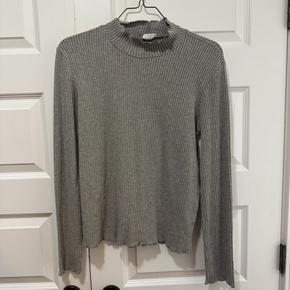 Ardene Ribbed Mock Neck Long Sleeve Top – Gray, Size XL